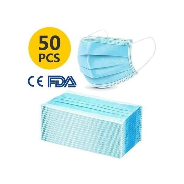 Disposable Medical Masks Protective Face Masks 3 Layer 50PCS-Bleu