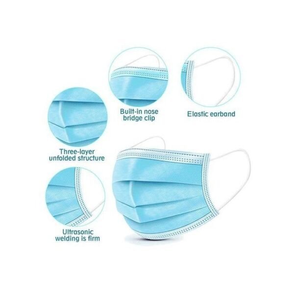 Disposable Medical Masks Protective Face Masks 3 Layer 50PCS-Bleu - Image 3